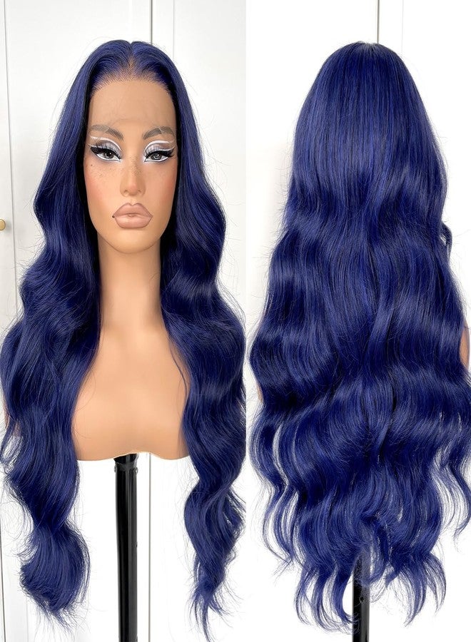 MITIMES Dark Blue Wigs Blue Lace Front Wig Pre Plucked Glueless Long Body Wave Lace Front Wig For Fashion Women Transparent Lace Front Wig For Cosplay Party - Image 2